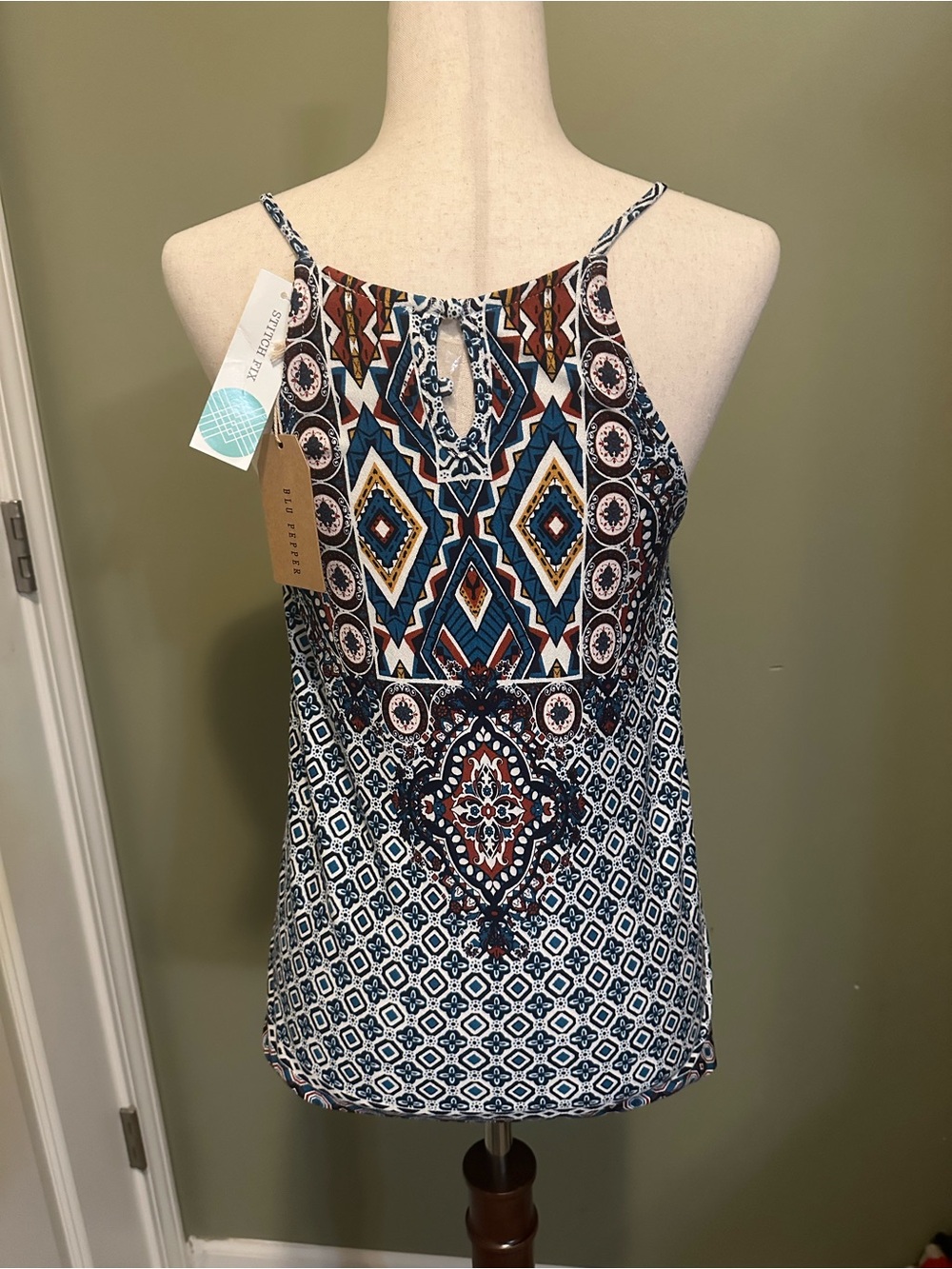 Blu Pepper Teal Green & Navy Geo Halter Tank - Picture 2 of 3